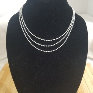 925 Italy 3 strand diamond cut ball necklace